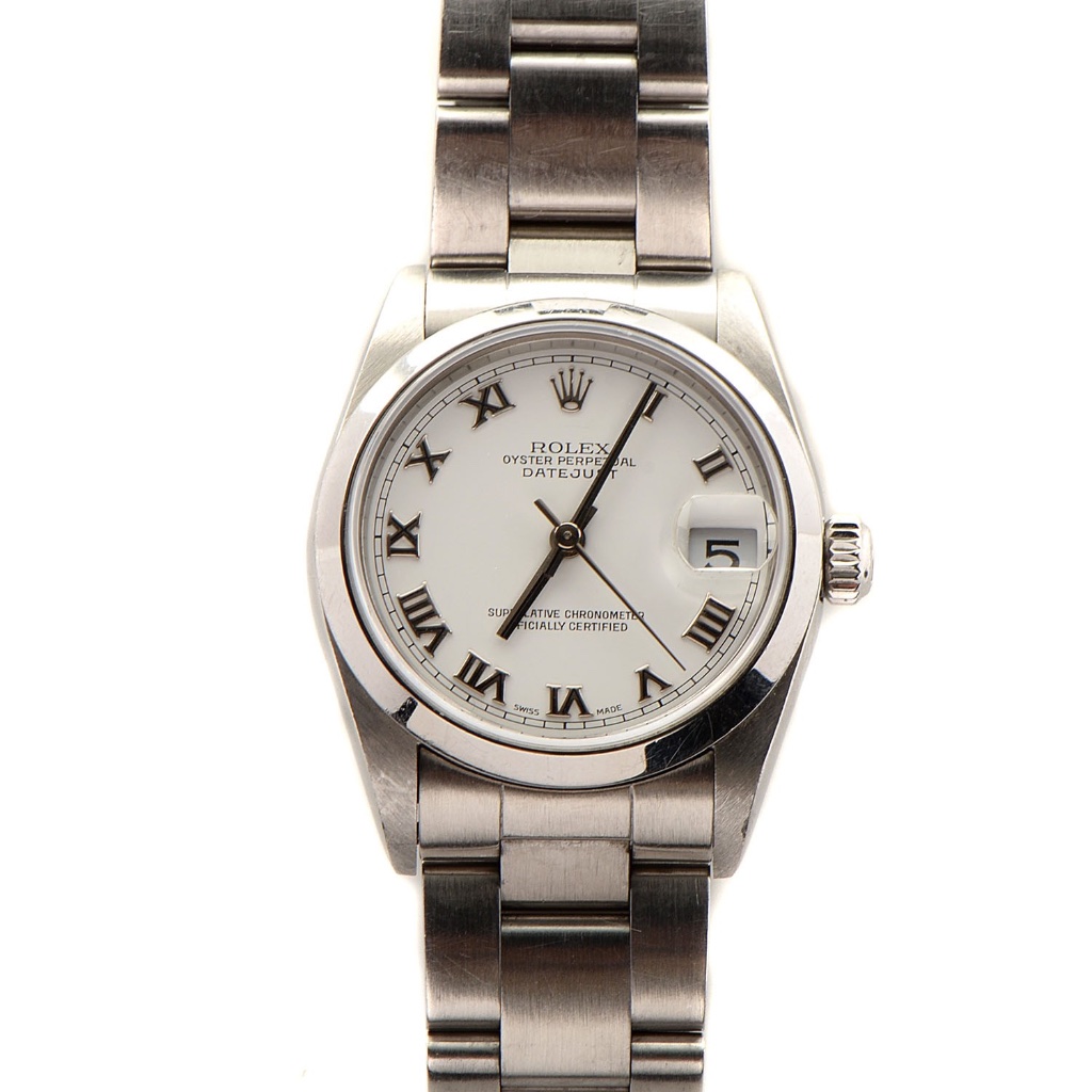 Rolex Stainless Steel 26mm Oyster Perpetual Datejust Watch White Roman